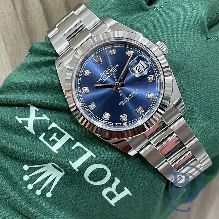 Rolex Datejust 41 Fluted White Gold Blue Diamond Dial Oyster Steel Watch 126334 in Bergen County, NJ
