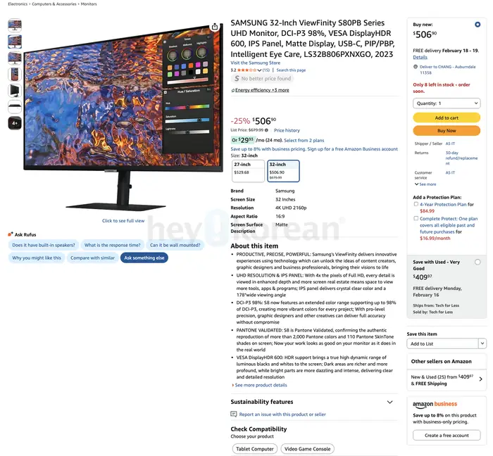 SAMSUNG 32" 4K S80PB VIEWFINITY MONITOR in Queens, NY
