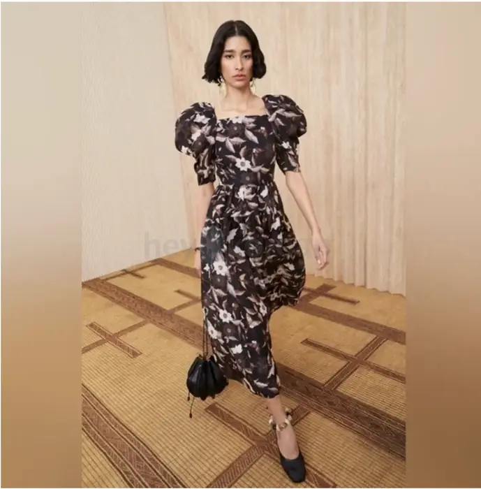 ULLA JOHNSON 울라존스 $1,089 탈리아 레이스퍼프소매 실크드레스