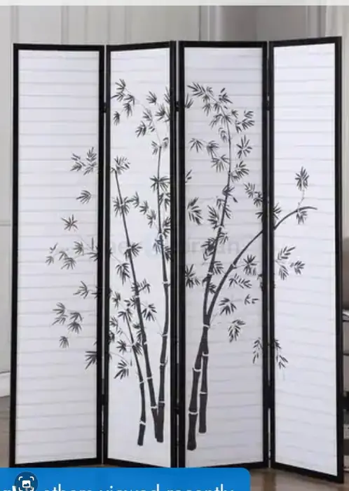 Roundhill Furniture Bamboo Print 4-Panel Framed Room Screen/Divider - Black for Sale.