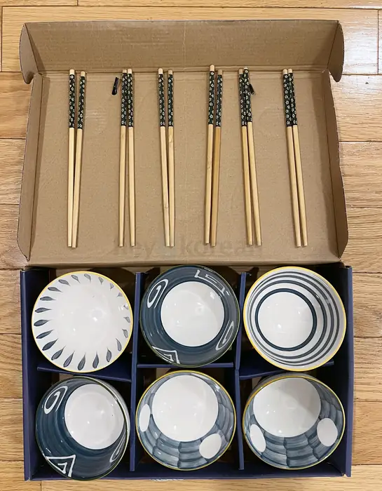 Ceramic Rice Bowl Set of 6 with Chopstick, 도자기 밥그릇 6개 세트