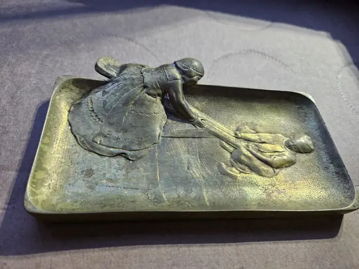 Antique 100+ Yrs Art Nouveau Brass Tray - Dutch Children Seesaw Relief Dish (c.1900s) in Bergen County, NJ
