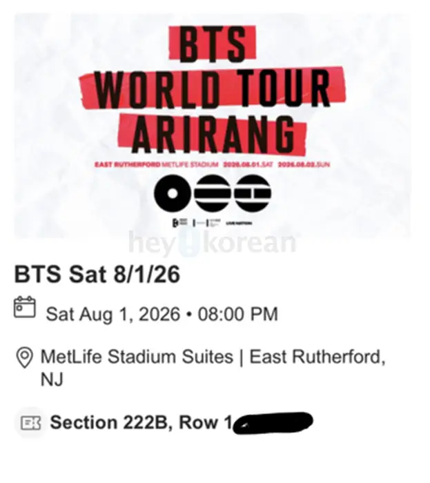 [양도/급처] 8월 1일 뉴저지 BTS 메트라이프 콘서트 티켓 2장 팝니다 in Bergen County, NJ