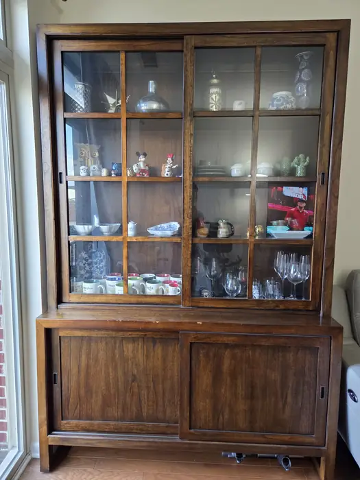 Ethan Allen Timberline "Gilcrest" Mid-Century Modern China Cabinet & Buffet Set — Walnut