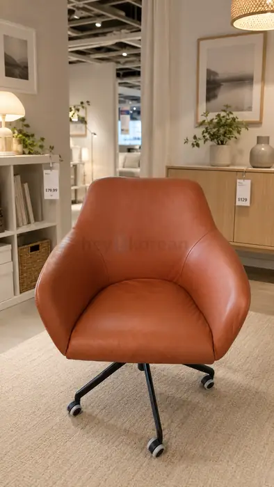 IKEA TOSSBERG / MALSKÄR Genuine Leather Swivel Office Chair - Light Brown