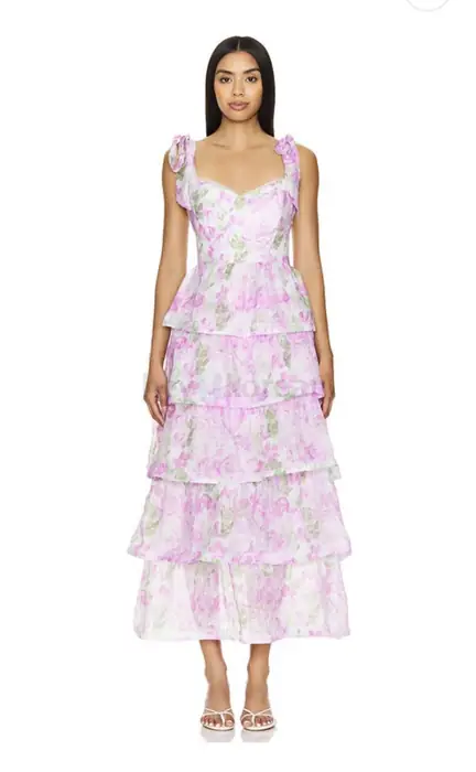 Astr Pink 러플티어 리본 Maxi Dress S 스몰 Sold Out!!! $189
