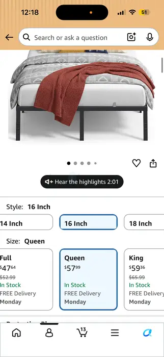 16 inch queen bed frame 퀸사이즈 Bed 프레임 새상품