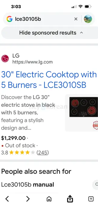Top edge LG electric cook top
