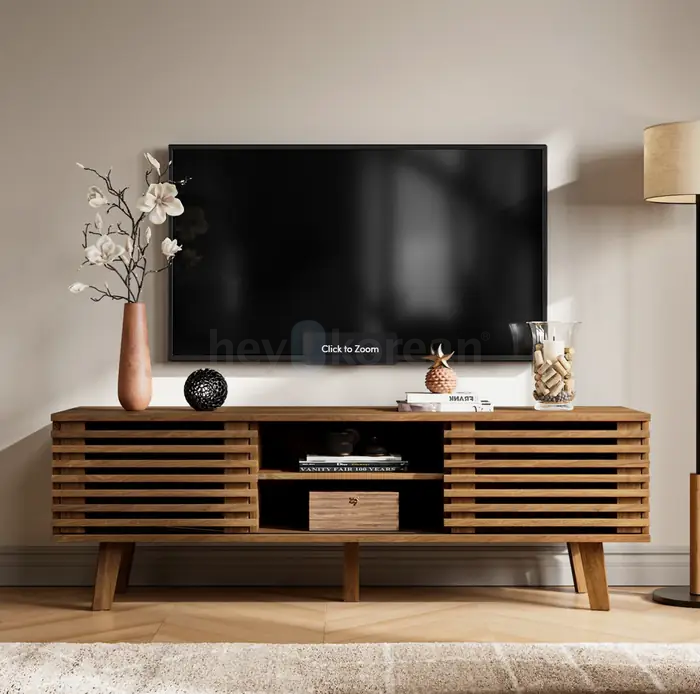 Mid-Century Wooden TV Stand / 65" TV Console - $100 in Queens, NY