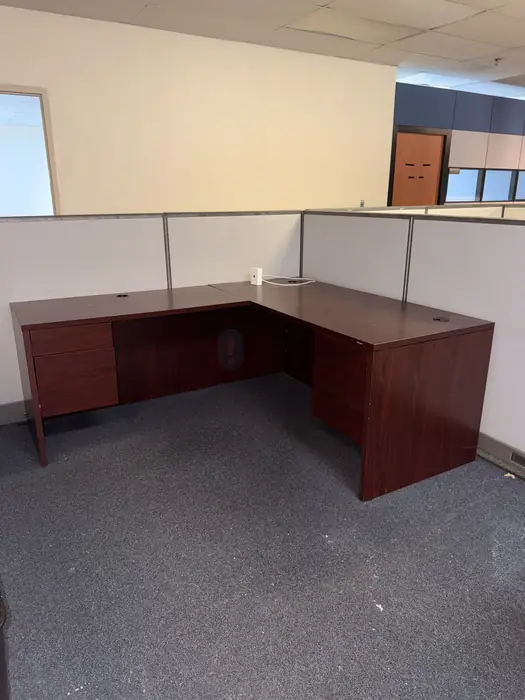 L-Shaped Cherry Wood Grain Office Desks in Bergen County, NJ