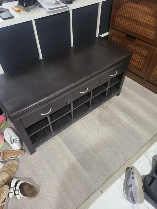 웨이페어 다크브라운 Shoes장 수납 벤치 (상단 쿠션/서랍3개/9칸 수납) in Bergen County, NJ