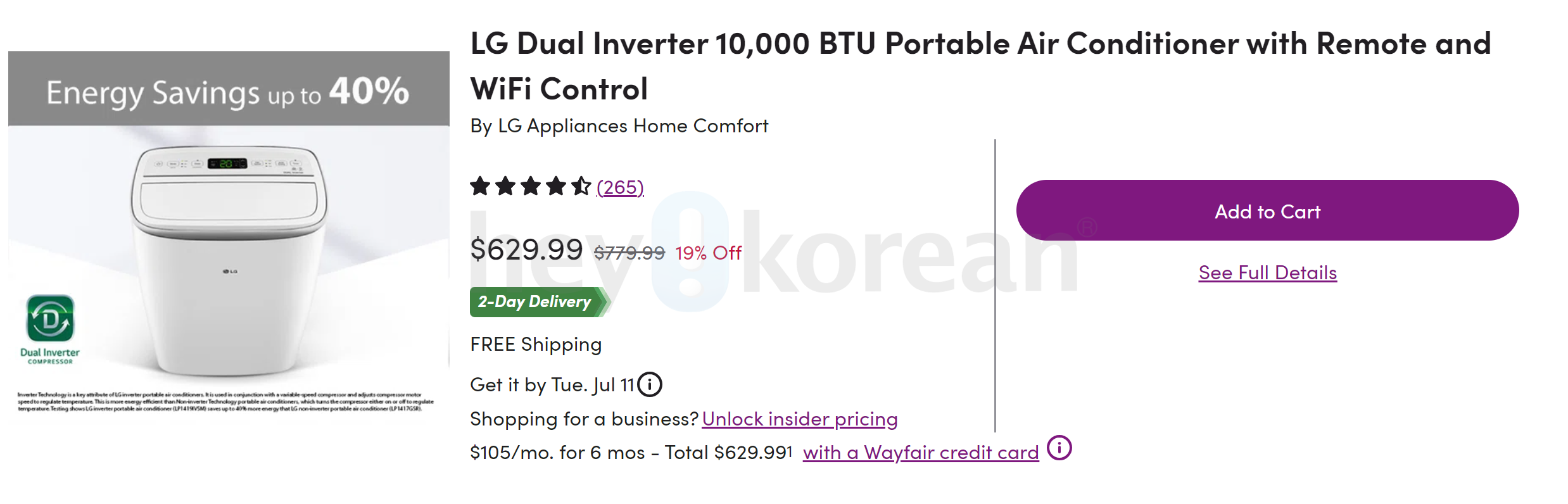 LG Dual Inverter Portable Air Conditioner with Remote and WiFi ControlTU