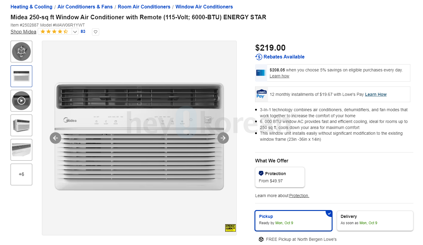 Window Air Conditioner (115Volt 6000BTU)