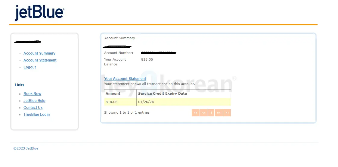 JetBlue 항공권 예약할 수 있는 $305.65 크레딧 $200팝니다
