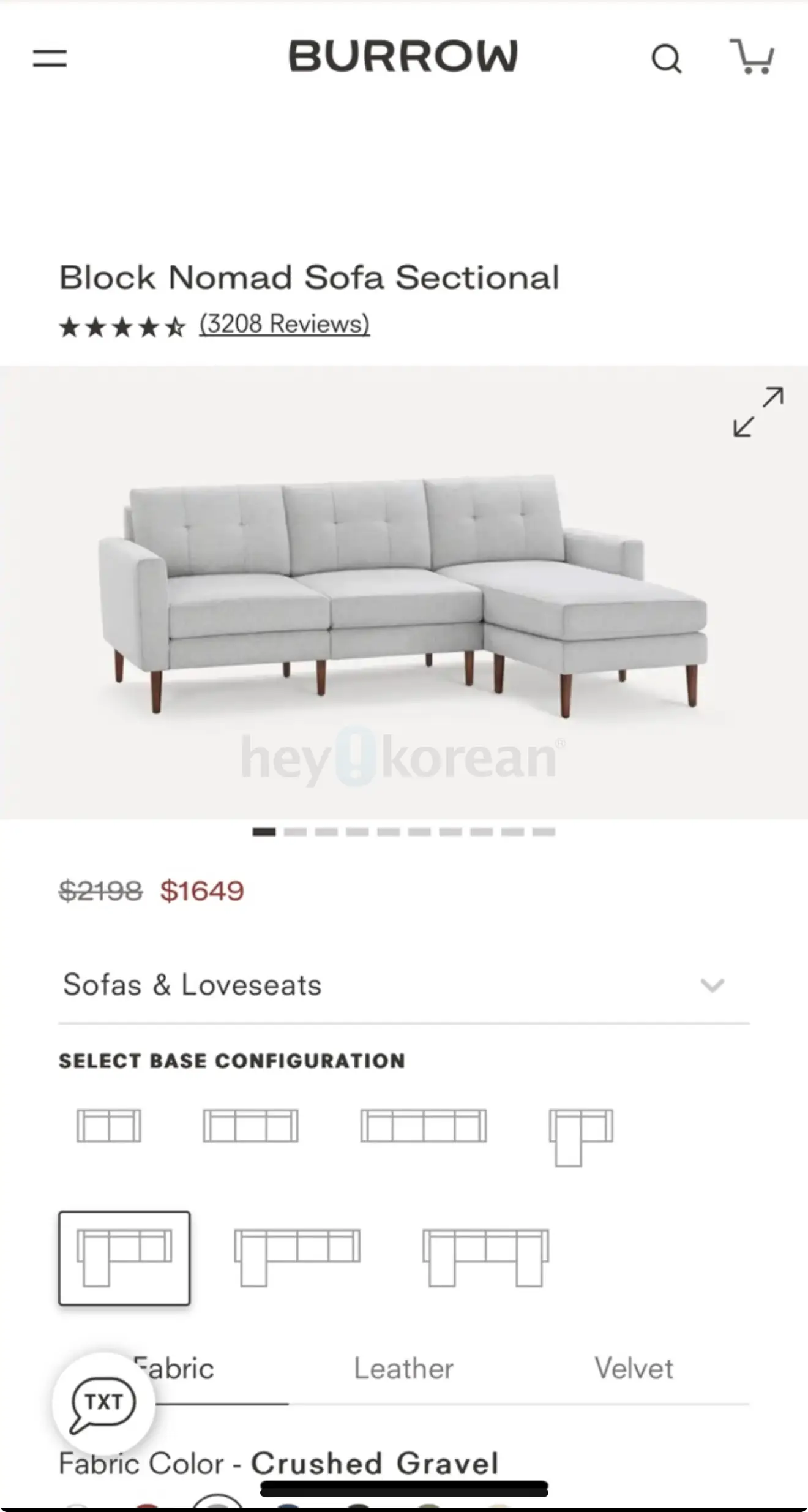 Burrow-Block Nomad Sofa Sectional 소파 가격대폭 인하 $300