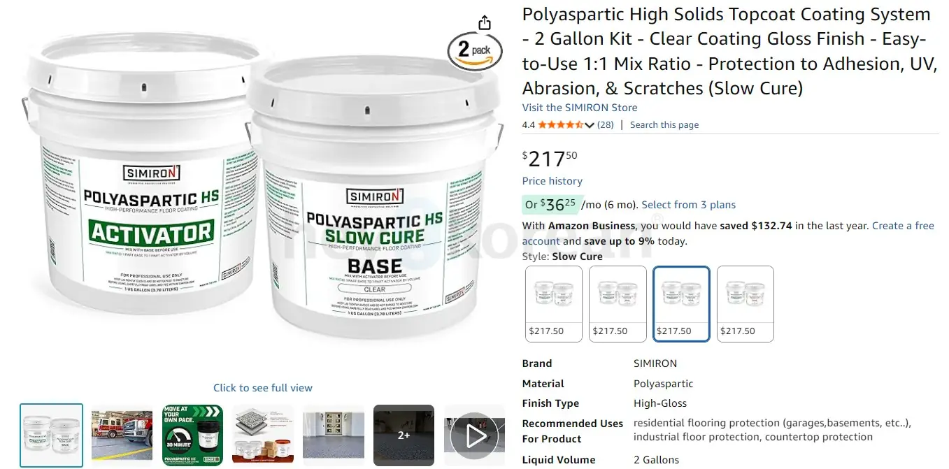 가라지 바닥 코팅제 (Polyaspartic High Solids Topcoat Coating System)