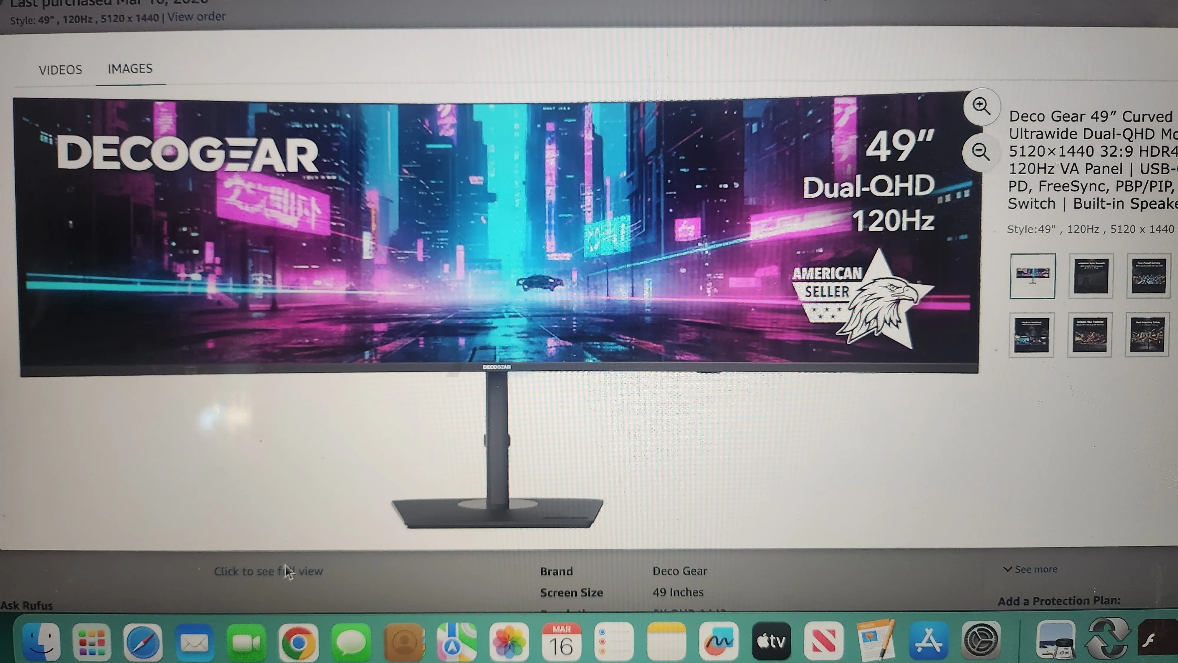 New  : Monitor. Deco Gear 49″ Curved Ultrawide Dual-QHD Monitor | 5120×1440 32:9 HDR400 | 120Hz VA Panel | USB-C 65W PD, FreeSync, PBP/PIP, KVM Switch in Bergen County, NJ