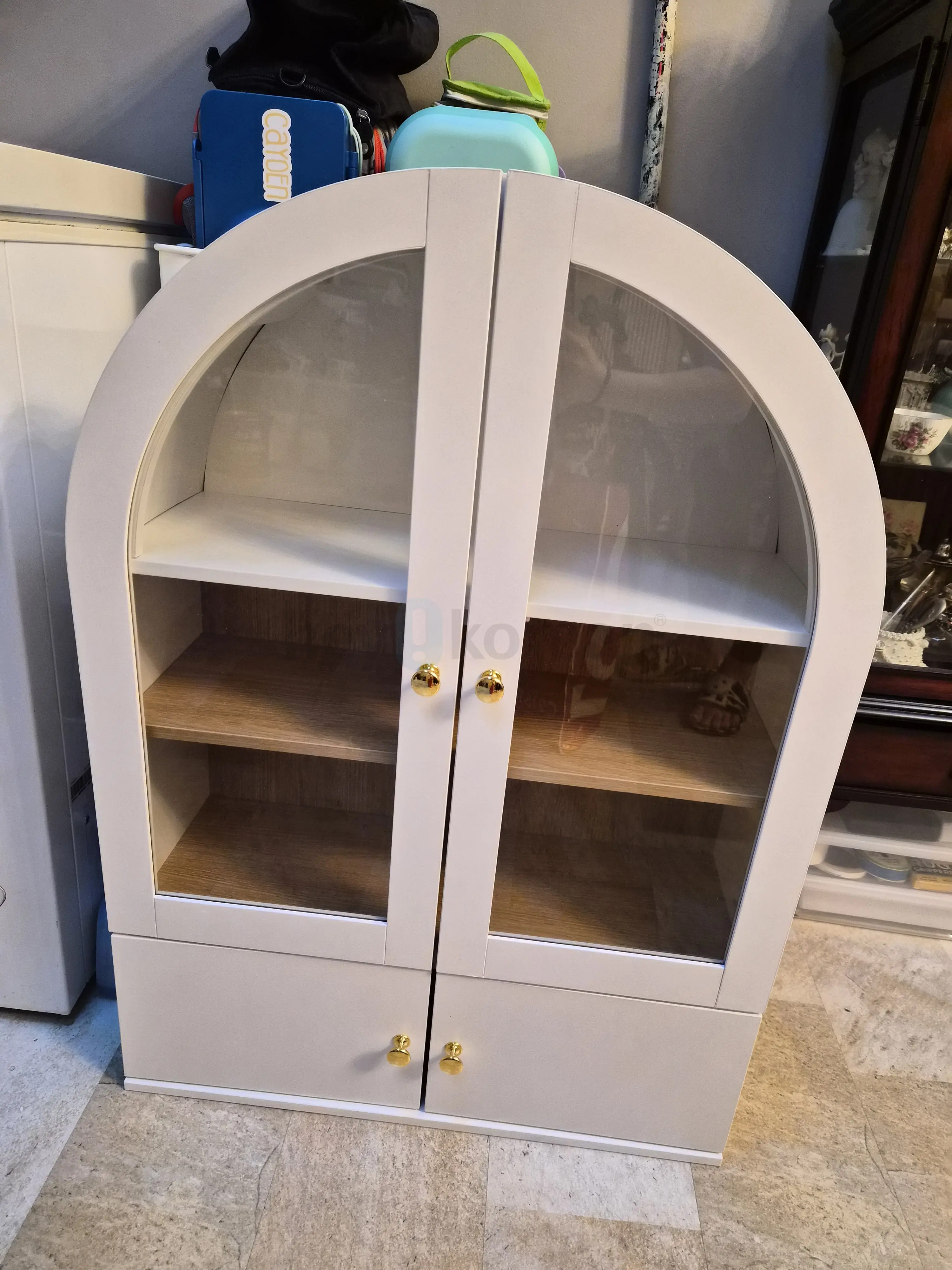 Arched White Glass Door Cabinets in Queens, NY